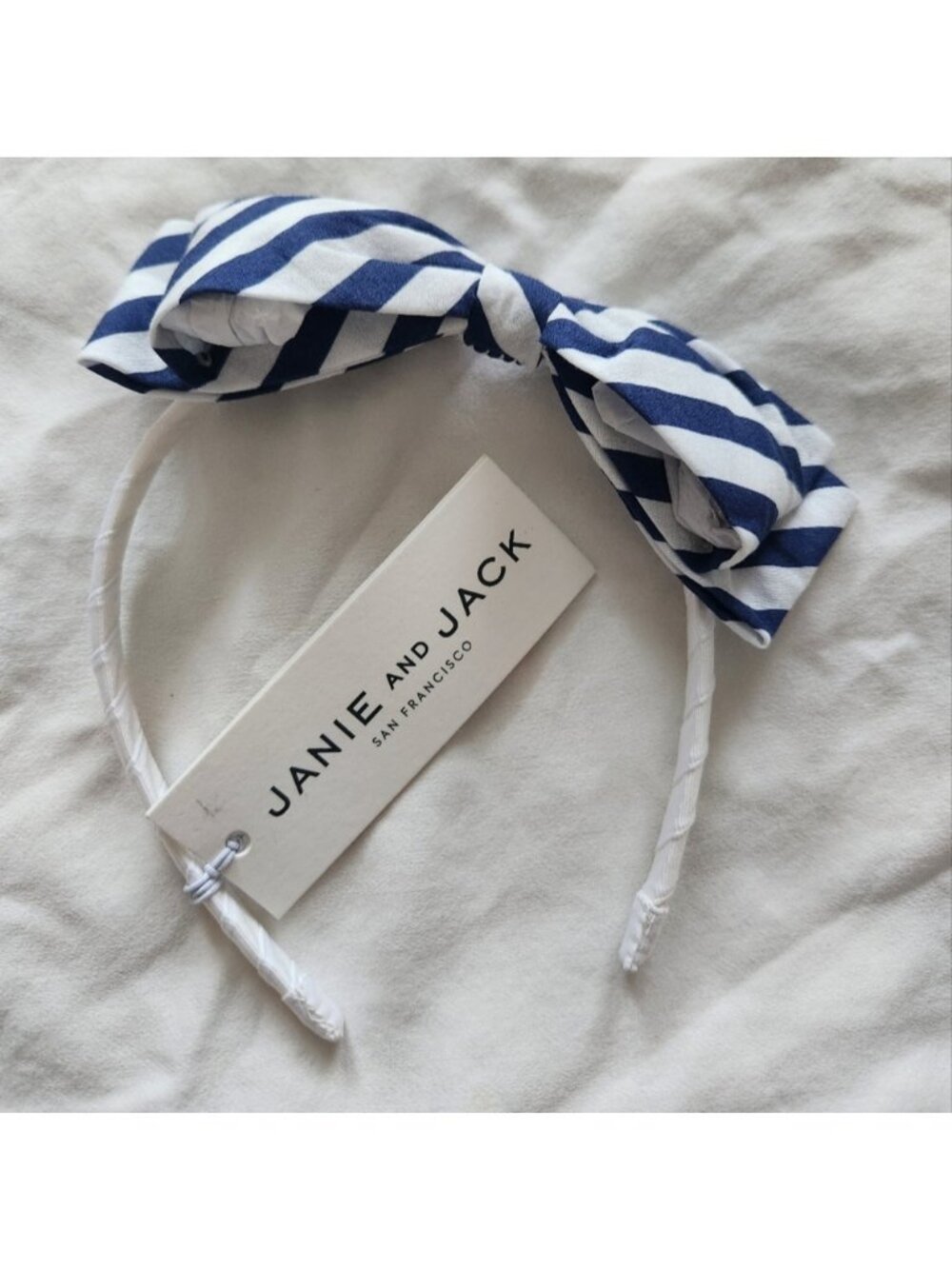 Janie and Jack Blue/White Striped Bow Headband